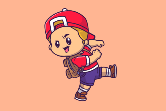 Cute Boy Going to School Cartoon Graphics for Blog and Website Use