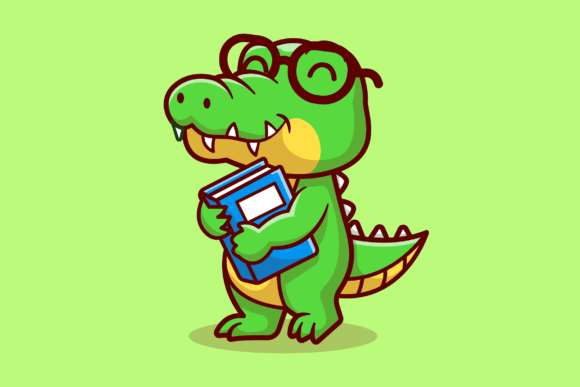 Cute Crocodile Holding Book School Graphics