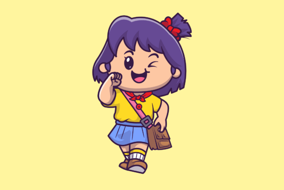 Cute Girl Going to School Cartoon Review