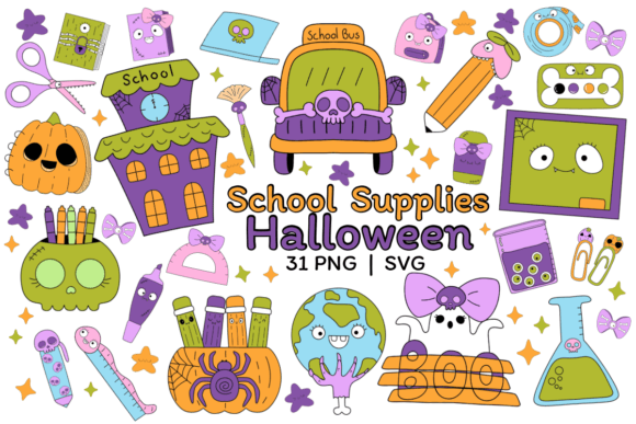 School Supplies Halloween Clipart for Creative Publishing